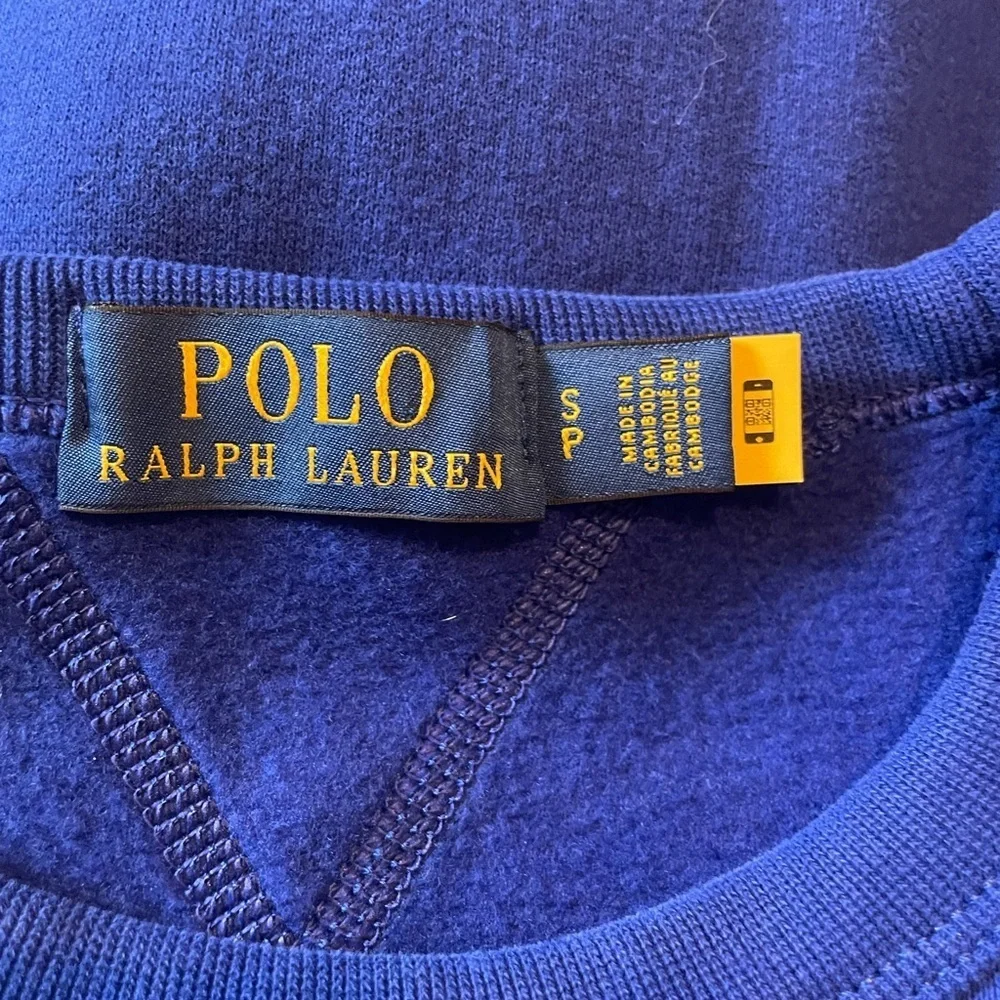 Polo Ralph Lauren Fleece Blue Sweatshirt Colorful POLO Logo Spell Out Size S EUC